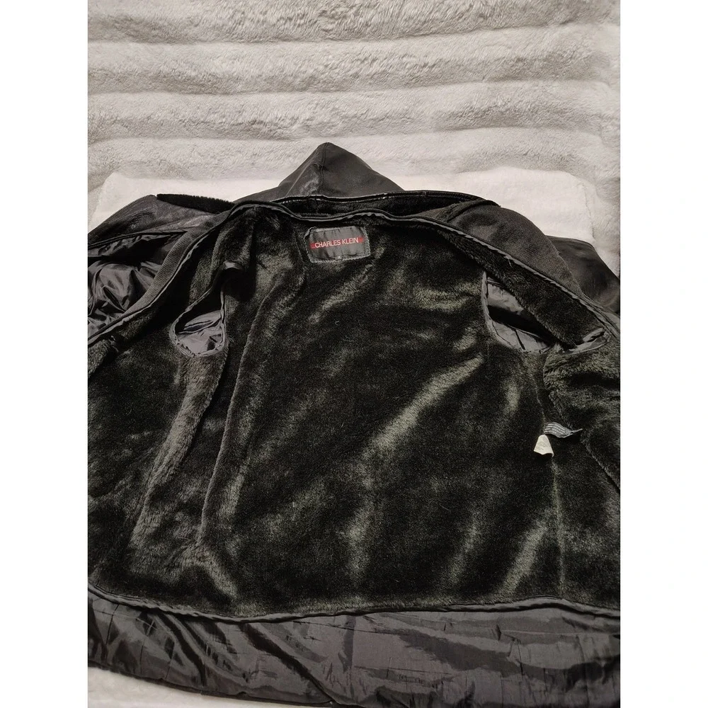 Charles Klein Genuine Leather Jacket & Leather Hood Sz XL + Removable liner Sz M - Picture 9 of 11
